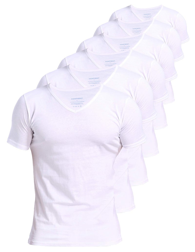 Comfneat Men's 6-Pack Undershirts 100% Cotton Comfy V-Neck T-Shirts (White 6-Pack, L) - Image 1